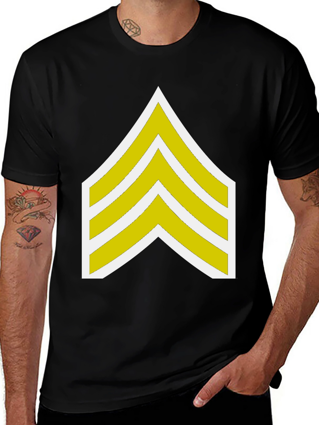 Black T-Shirt with Sergeant Stripes Graphic