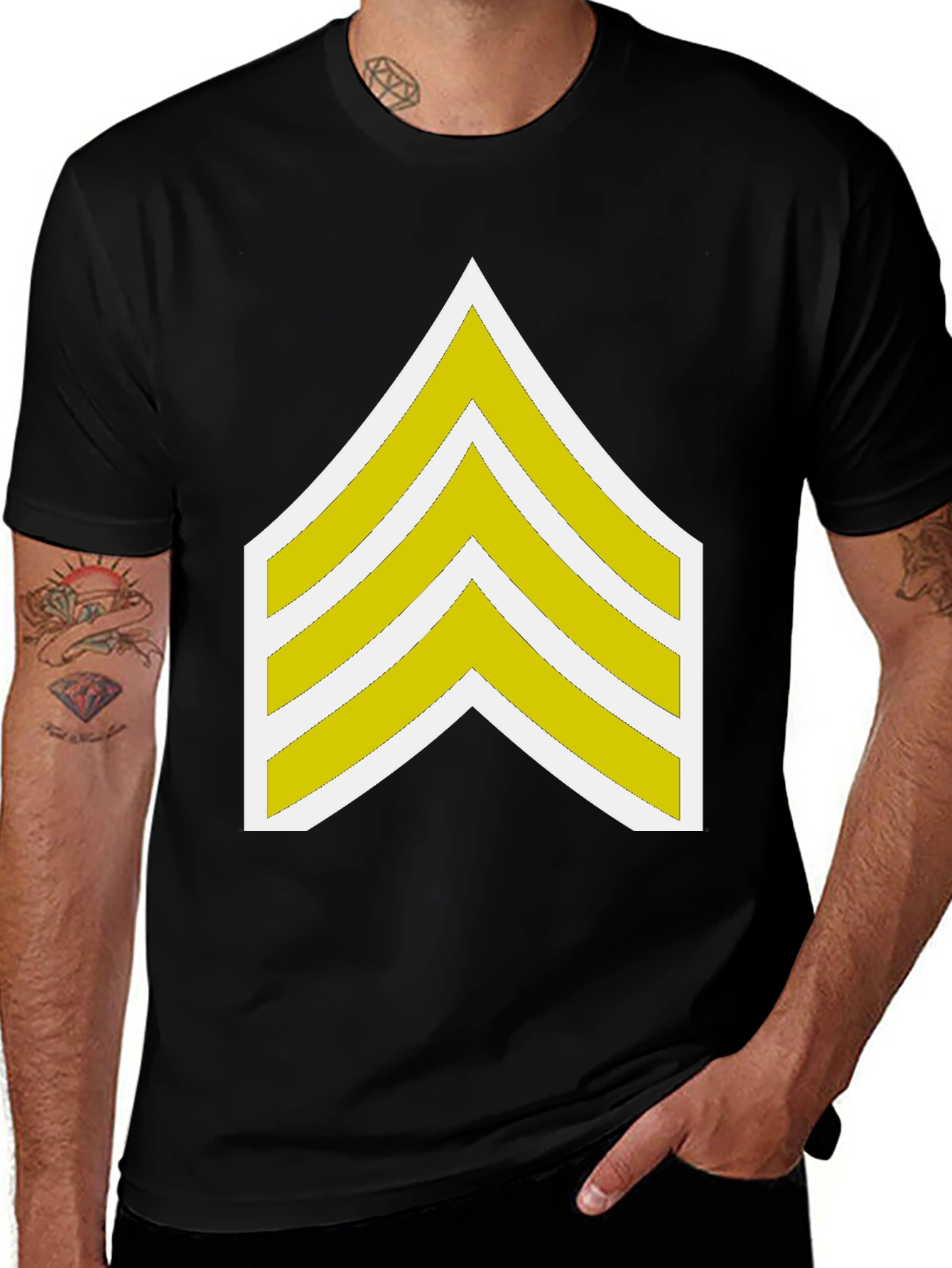 Black T-Shirt with Sergeant Stripes Graphic
