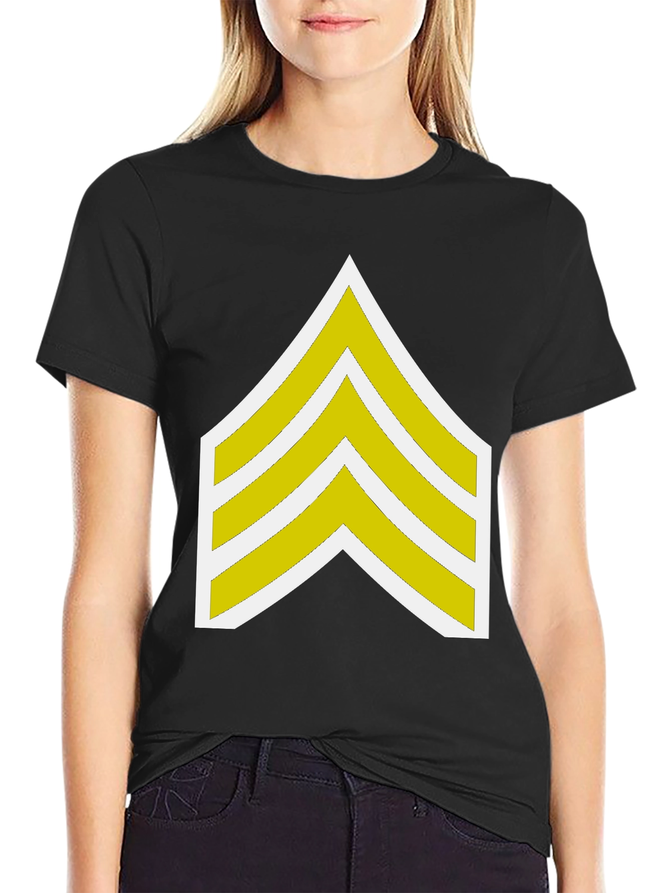 Black T-Shirt with Sergeant Stripes Graphic