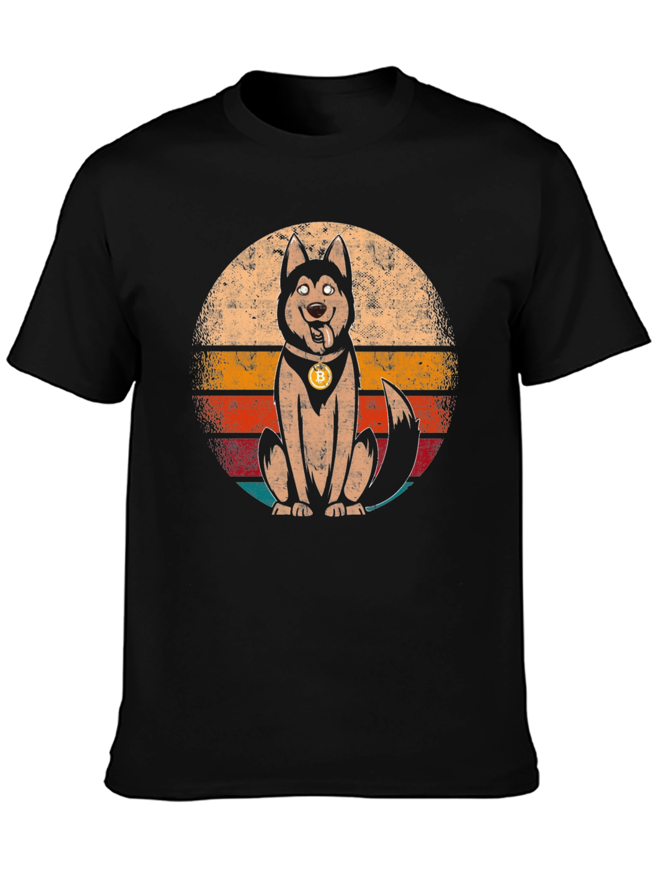 Dogecoin Bitcoin Husky Retro Graphic T-Shirt