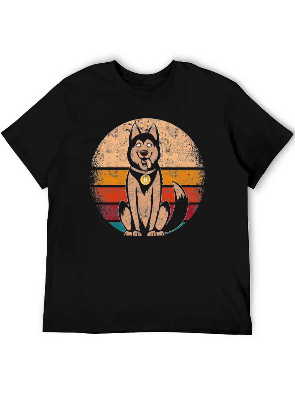 Dogecoin Bitcoin Husky Retro Graphic T-Shirt