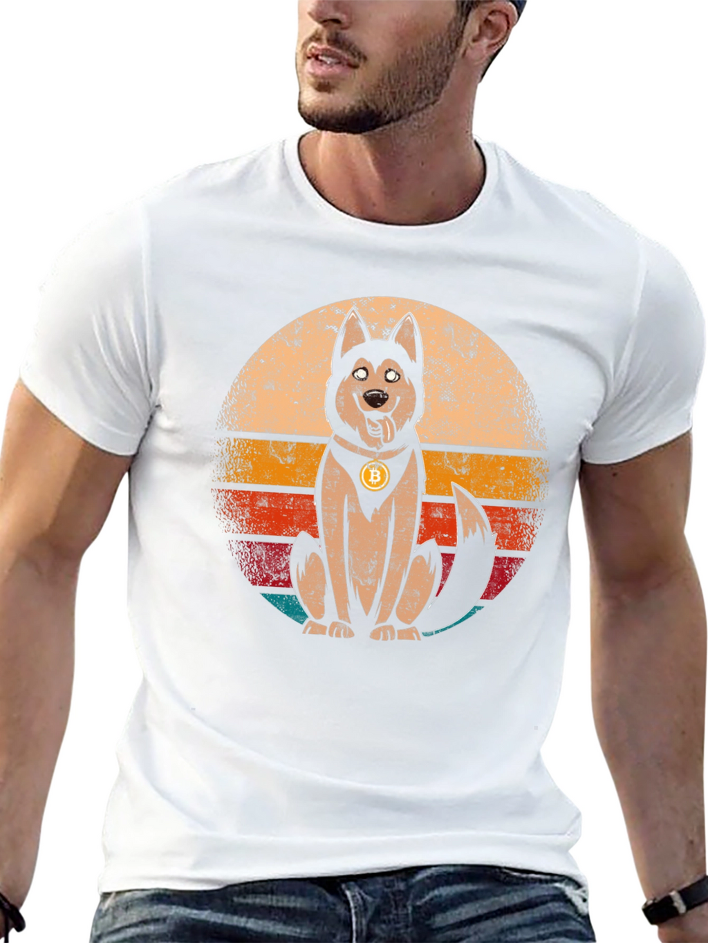 Dogecoin Bitcoin Husky Retro Graphic T-Shirt