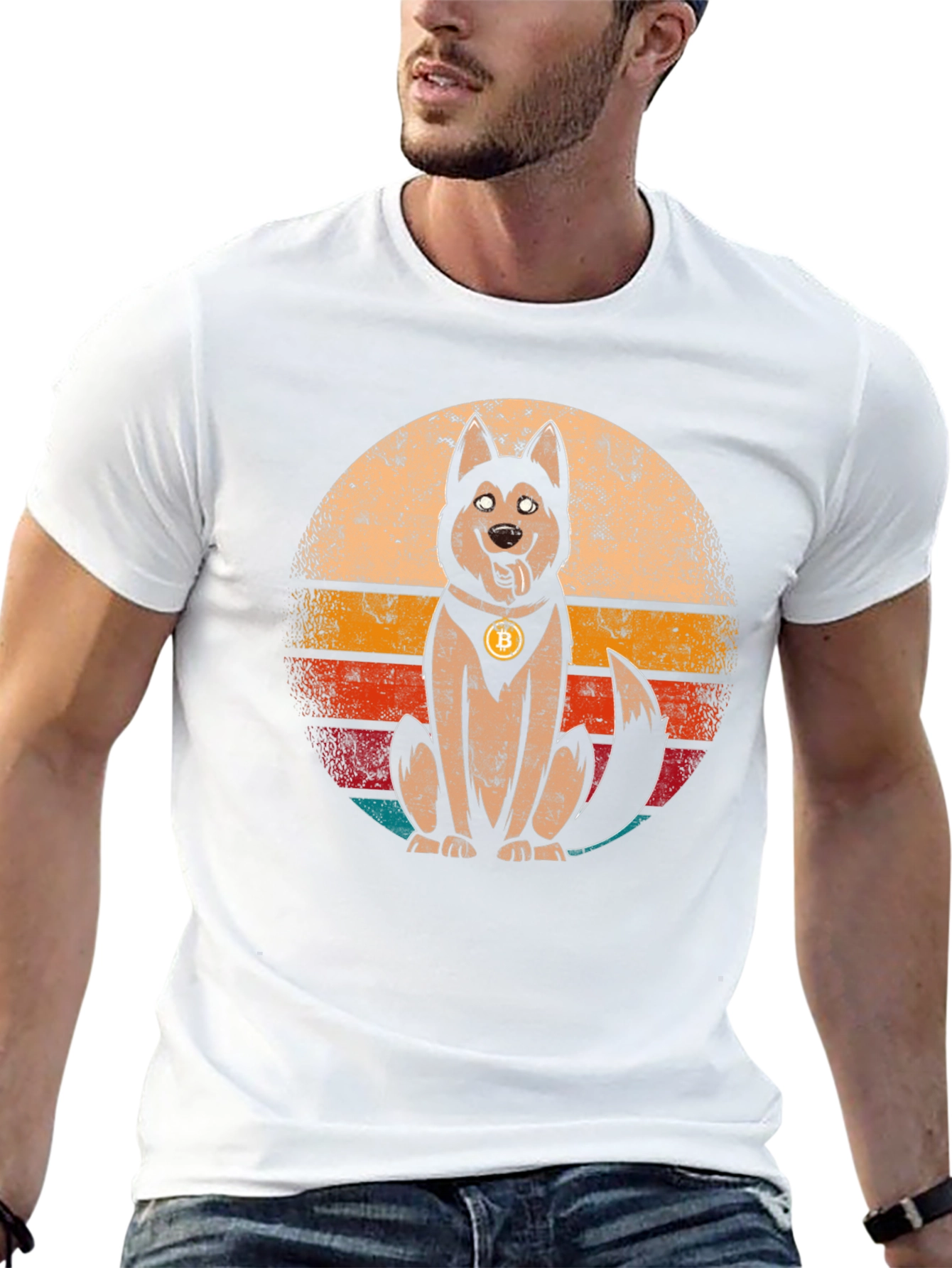 Dogecoin Bitcoin Husky Retro Graphic T-Shirt