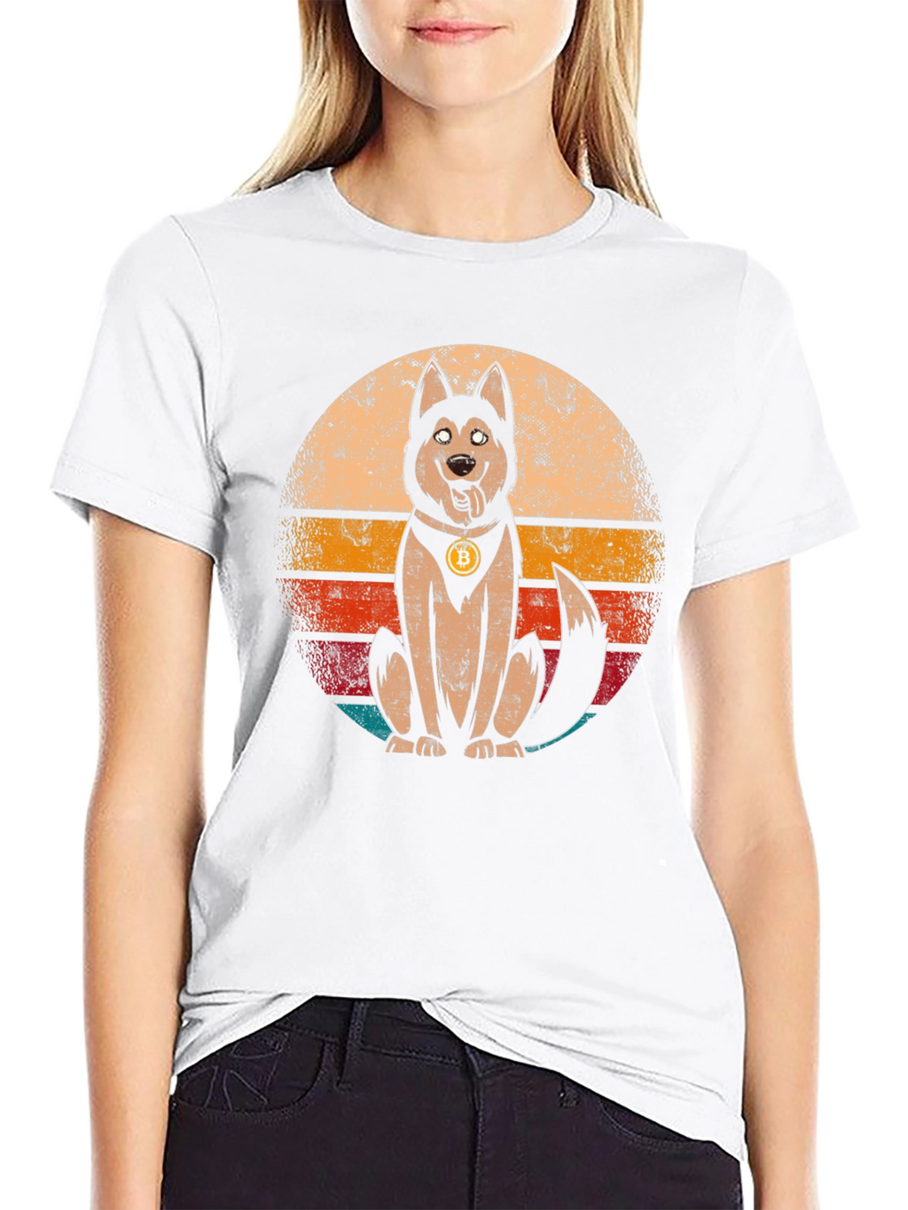 Dogecoin Bitcoin Husky Retro Graphic T-Shirt