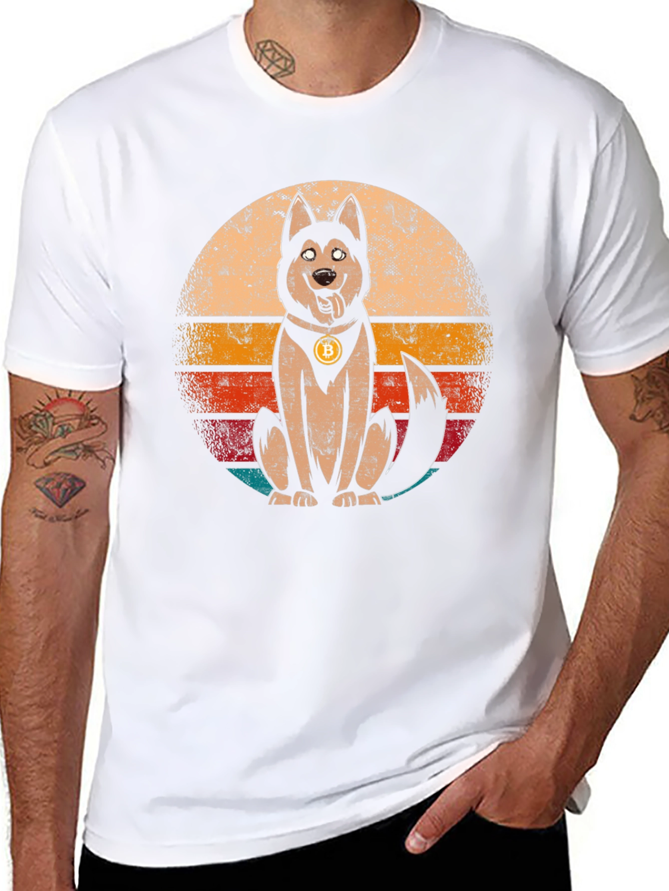 Dogecoin Bitcoin Husky Retro Graphic T-Shirt