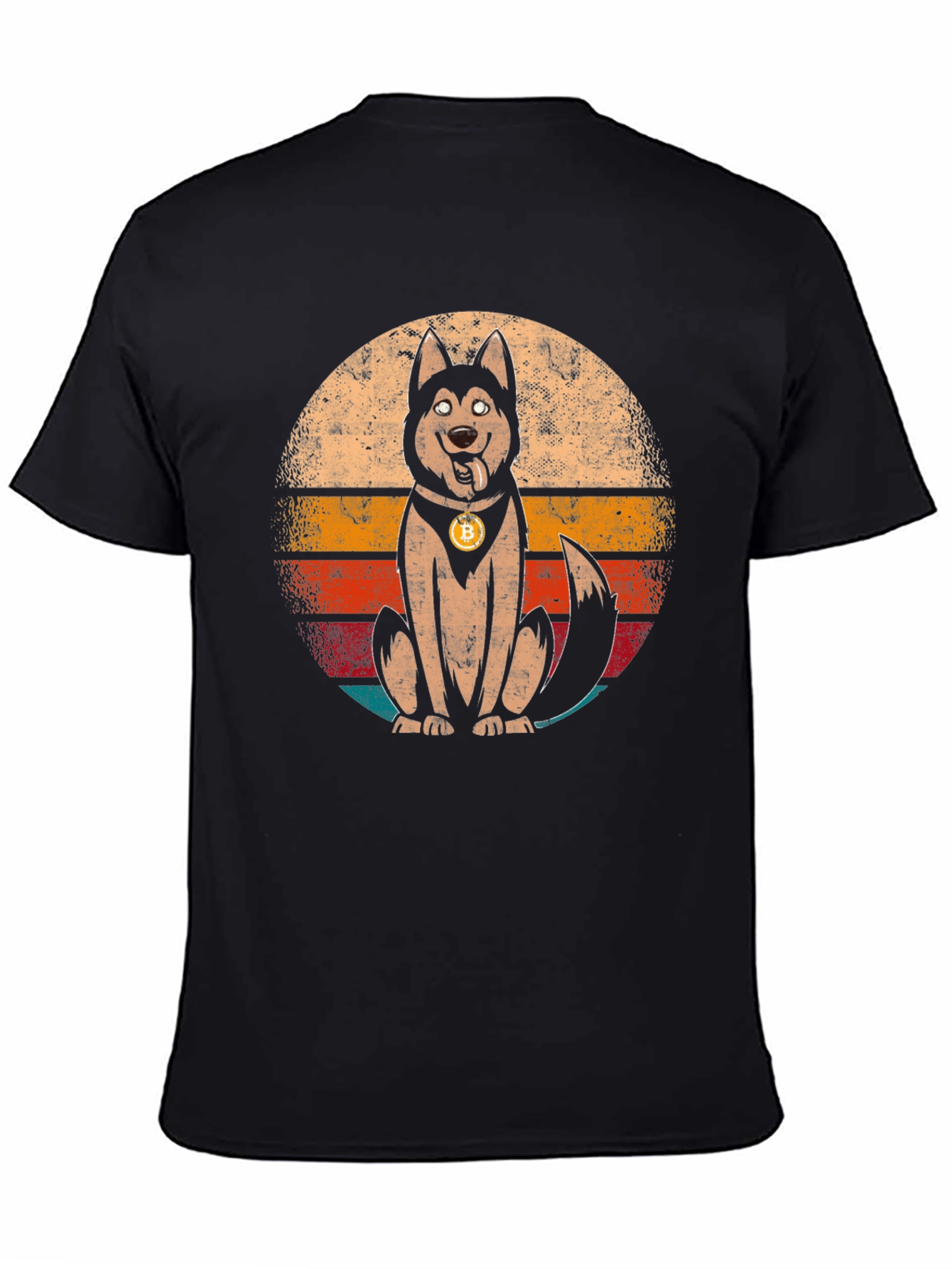Dogecoin Bitcoin Husky Retro Graphic T-Shirt