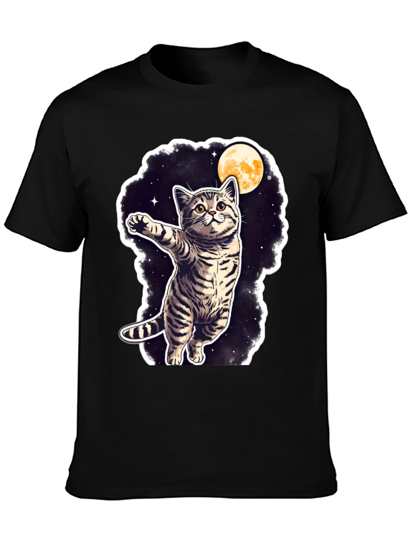 Cosmic Cat T-Shirt - Moon & Stars Design