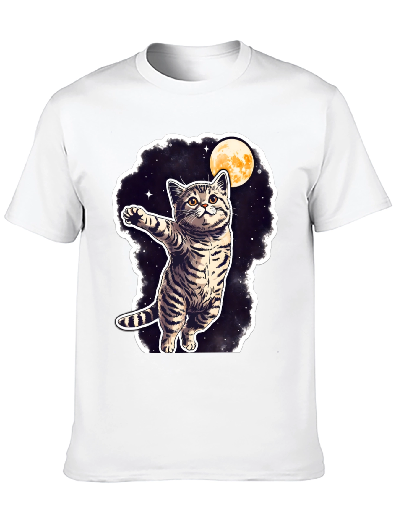 Cosmic Cat T-Shirt - Moon & Stars Design