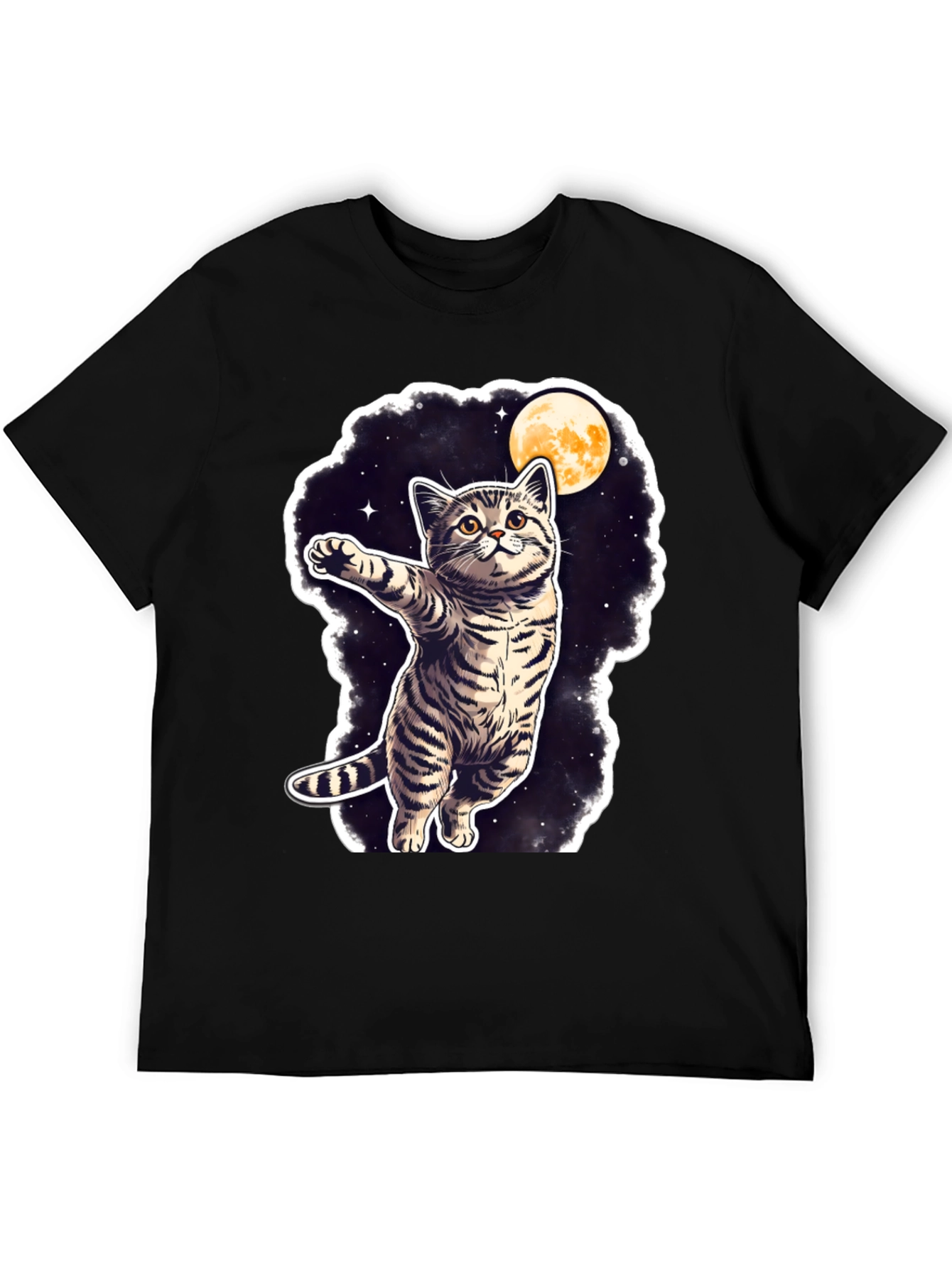 Cosmic Cat T-Shirt - Moon & Stars Design