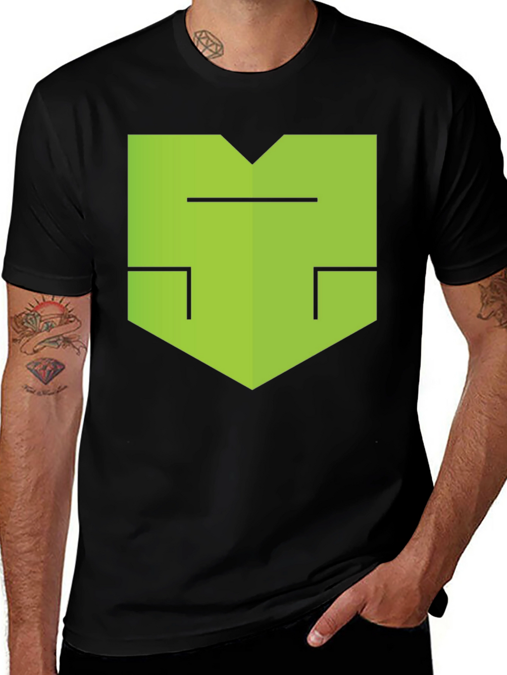 Modern Geometric Graphic Tee - Black