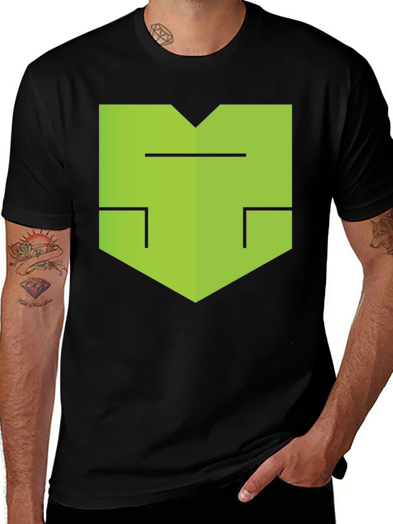 Modern Geometric Graphic Tee - Black