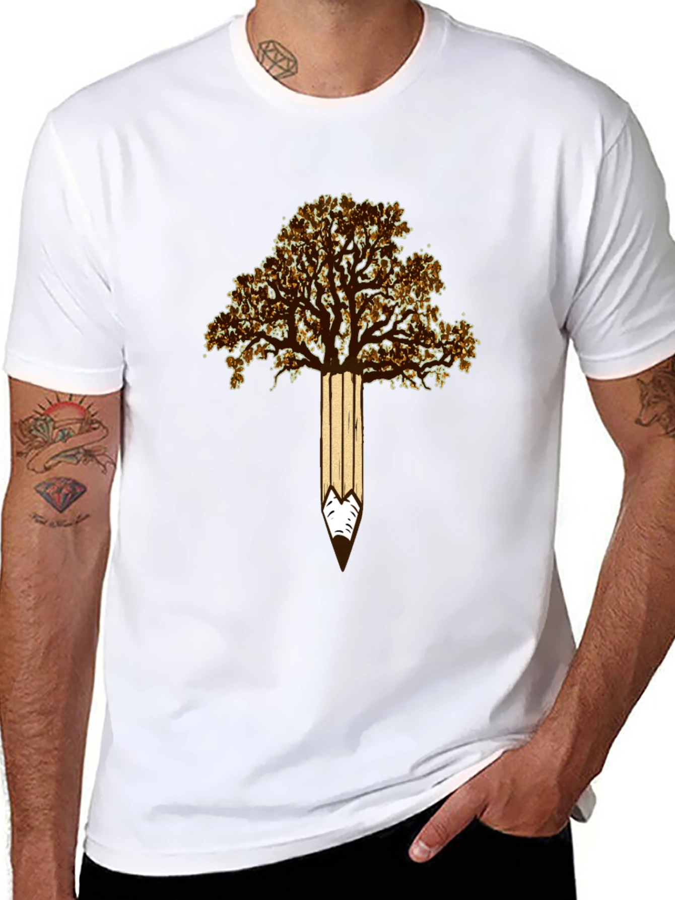 Tree Pencil Graphic Tee - Nature Inspired Design