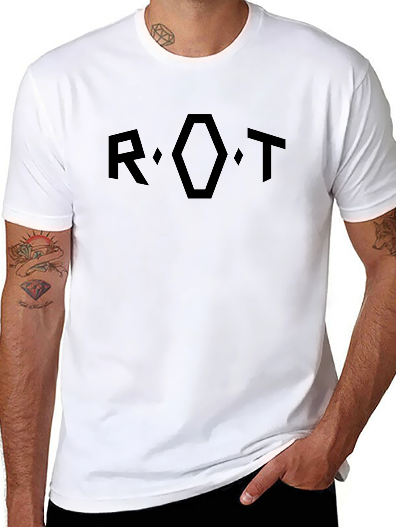 R.OT Geometric Graphic Tee - Black Casual Style