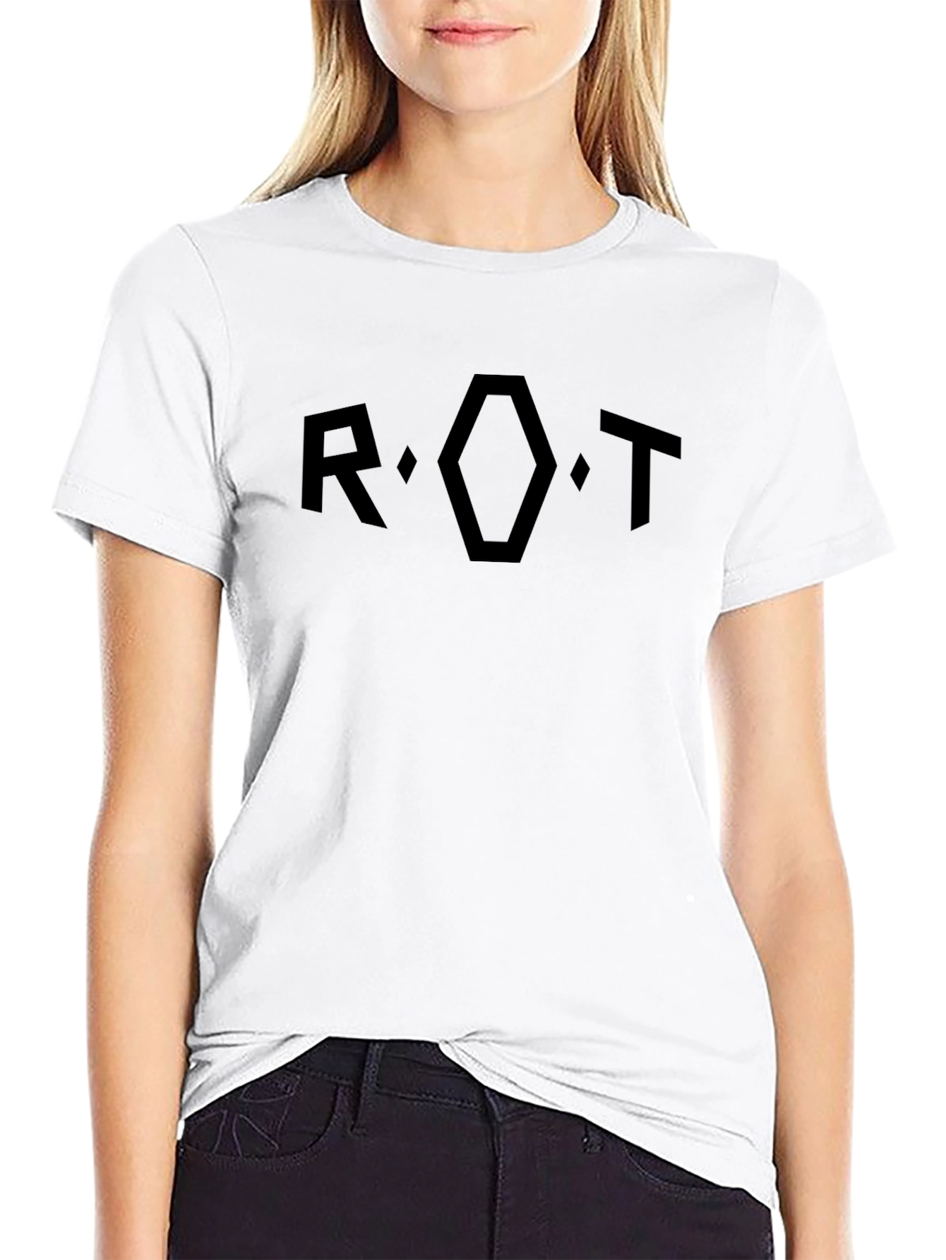R.OT Geometric Graphic Tee - Black Casual Style