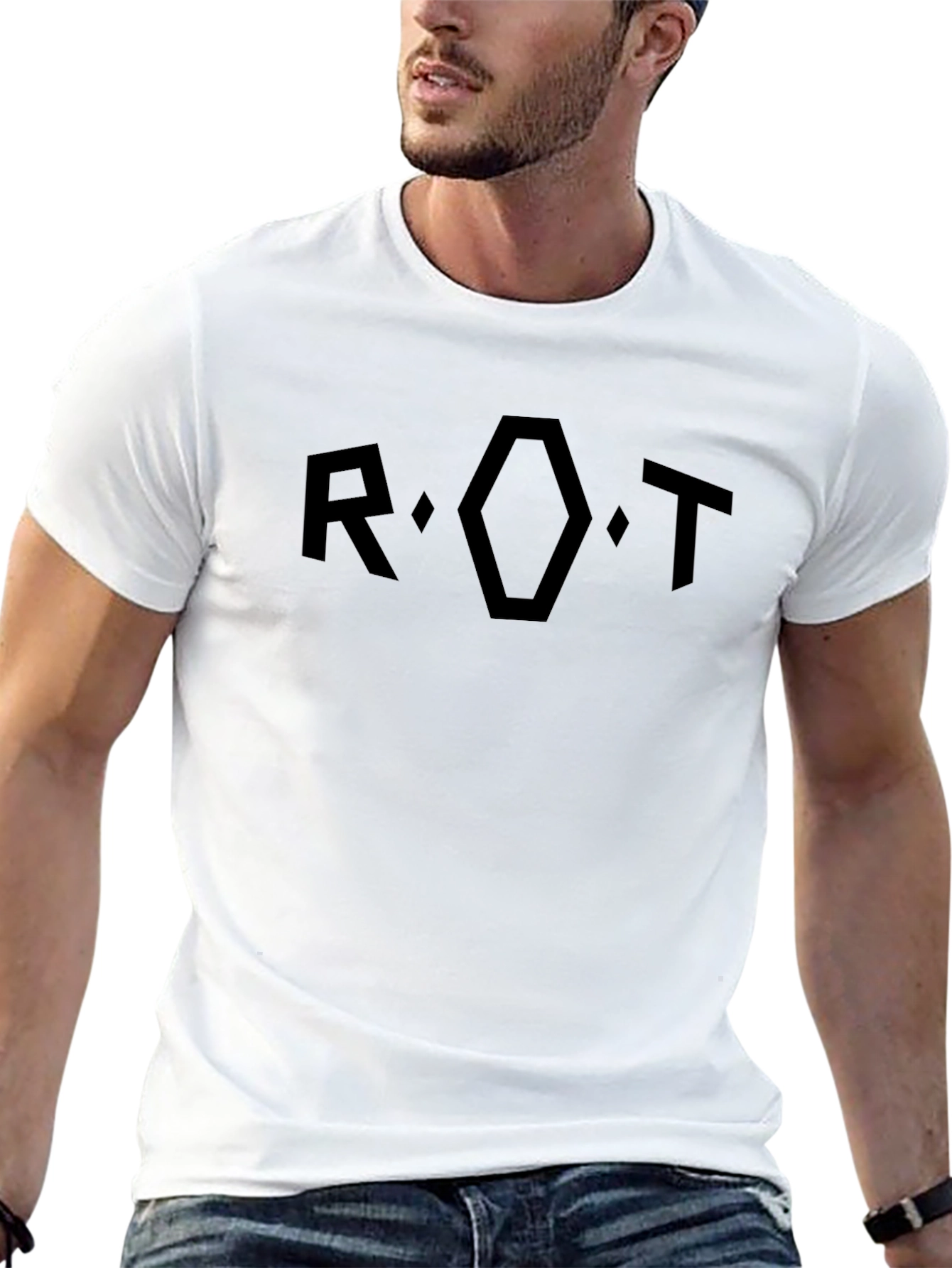 R.OT Geometric Graphic Tee - Black Casual Style