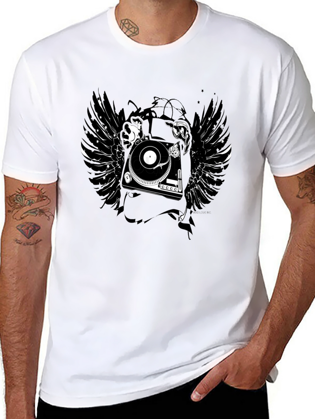 DJ Turntable Wings Black Graphic Tee