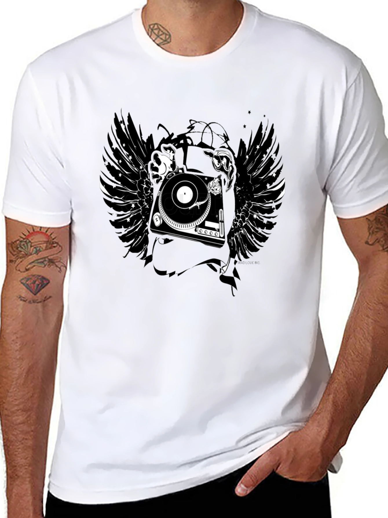 DJ Turntable Wings Black Graphic Tee