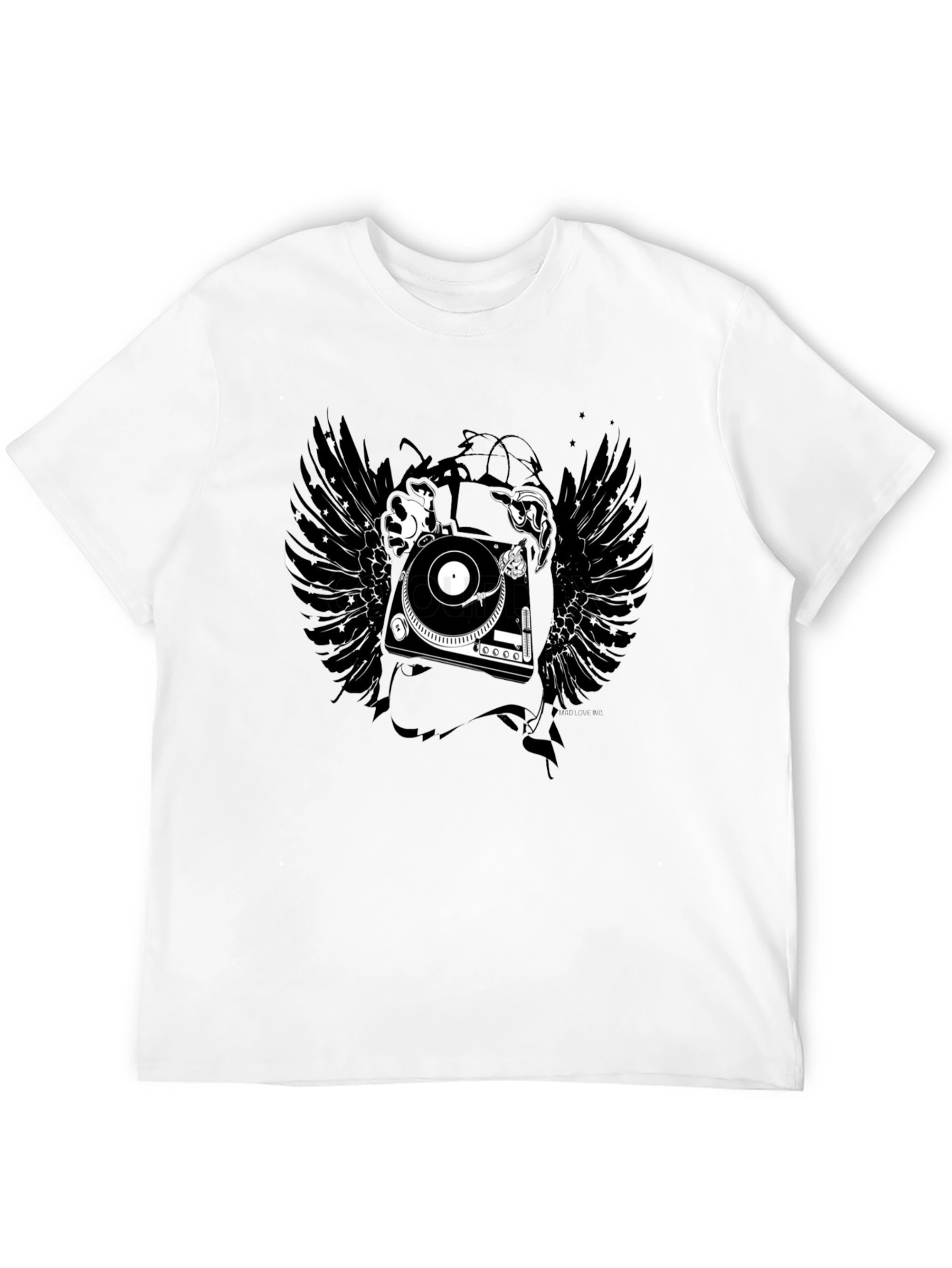 DJ Turntable Wings Black Graphic Tee