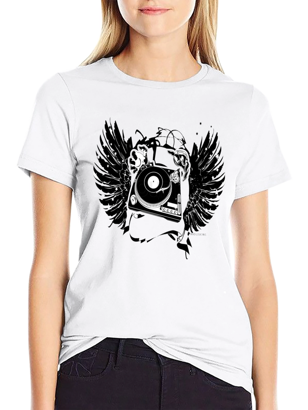 DJ Turntable Wings Black Graphic Tee