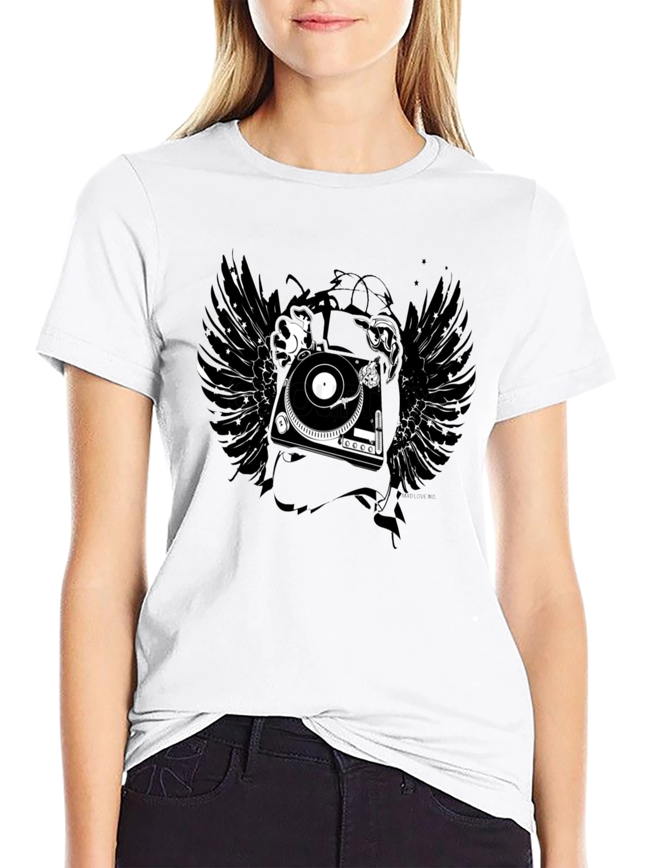 DJ Turntable Wings Black Graphic Tee