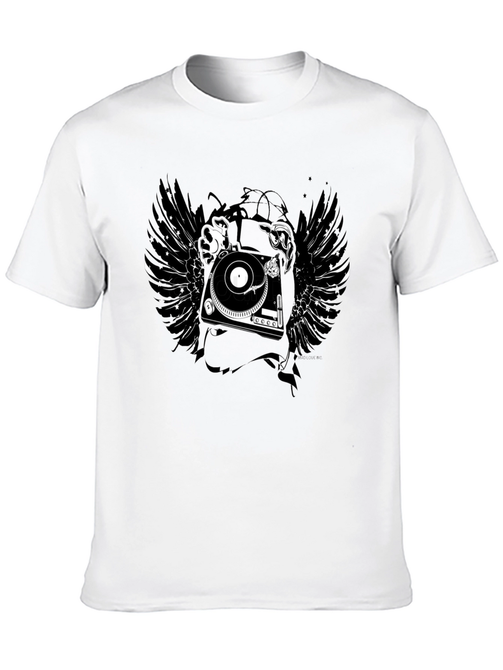 DJ Turntable Wings Black Graphic Tee