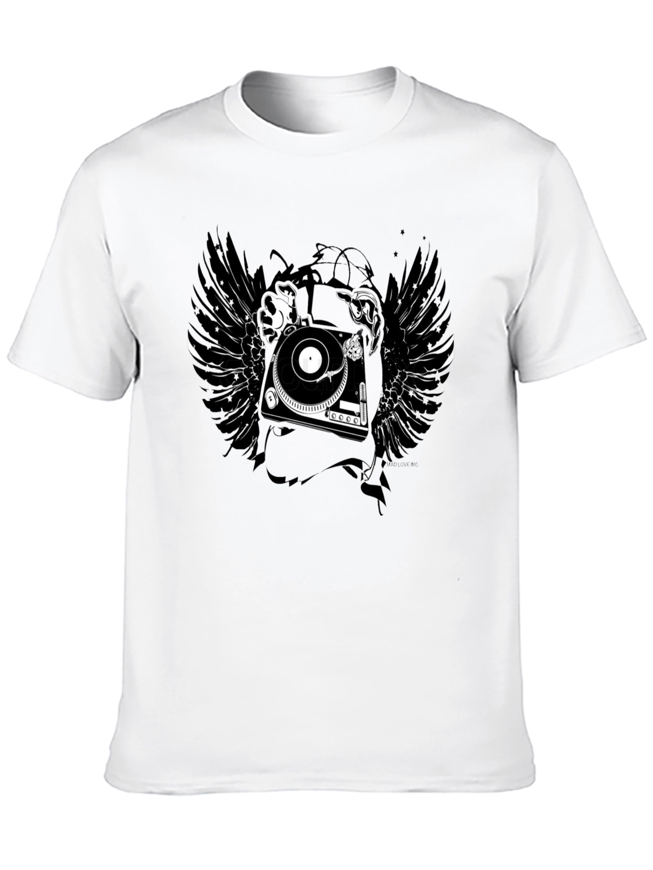 DJ Turntable Wings Black Graphic Tee