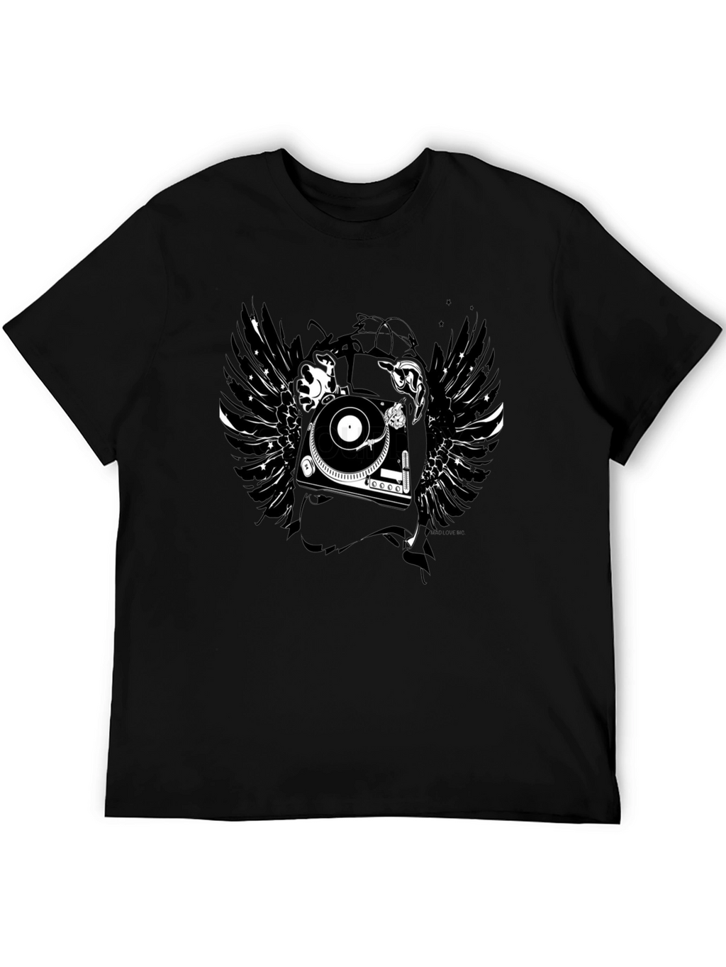 DJ Turntable Wings Black Graphic Tee