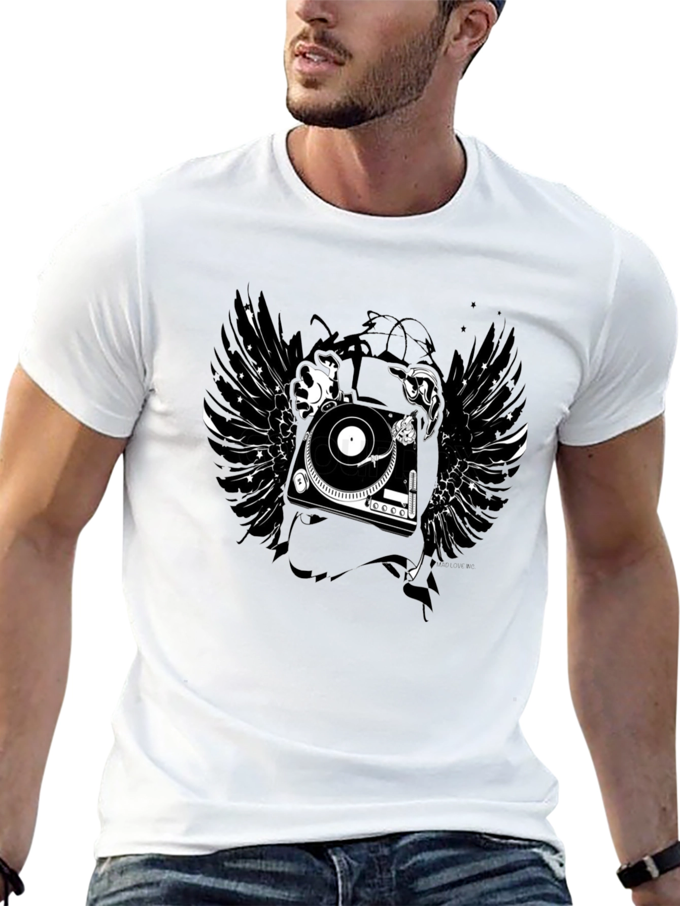 DJ Turntable Wings Black Graphic Tee