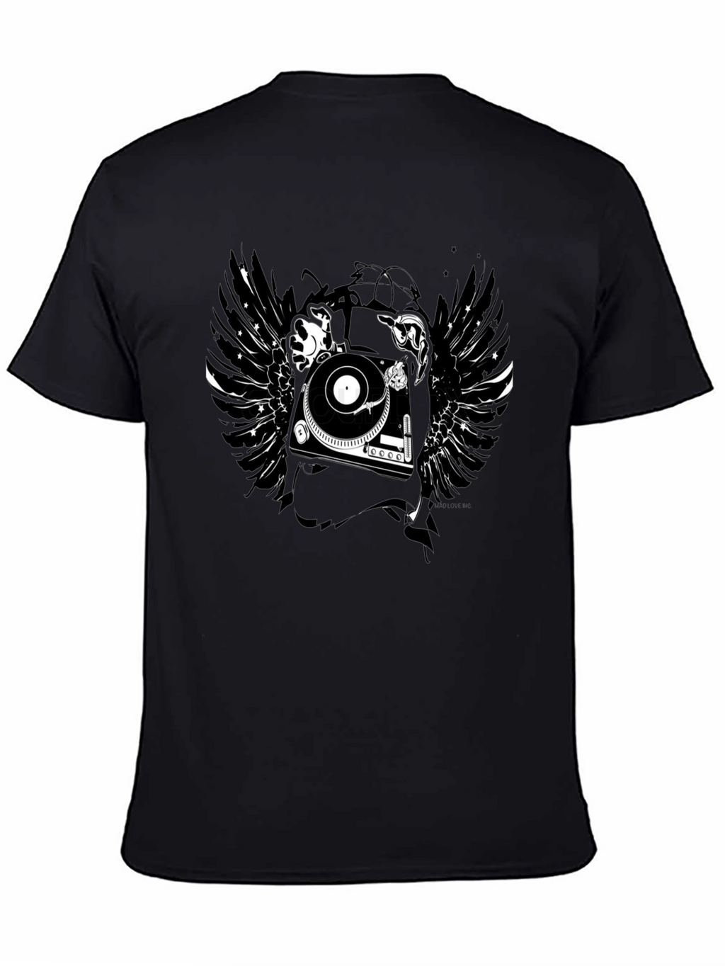DJ Turntable Wings Black Graphic Tee