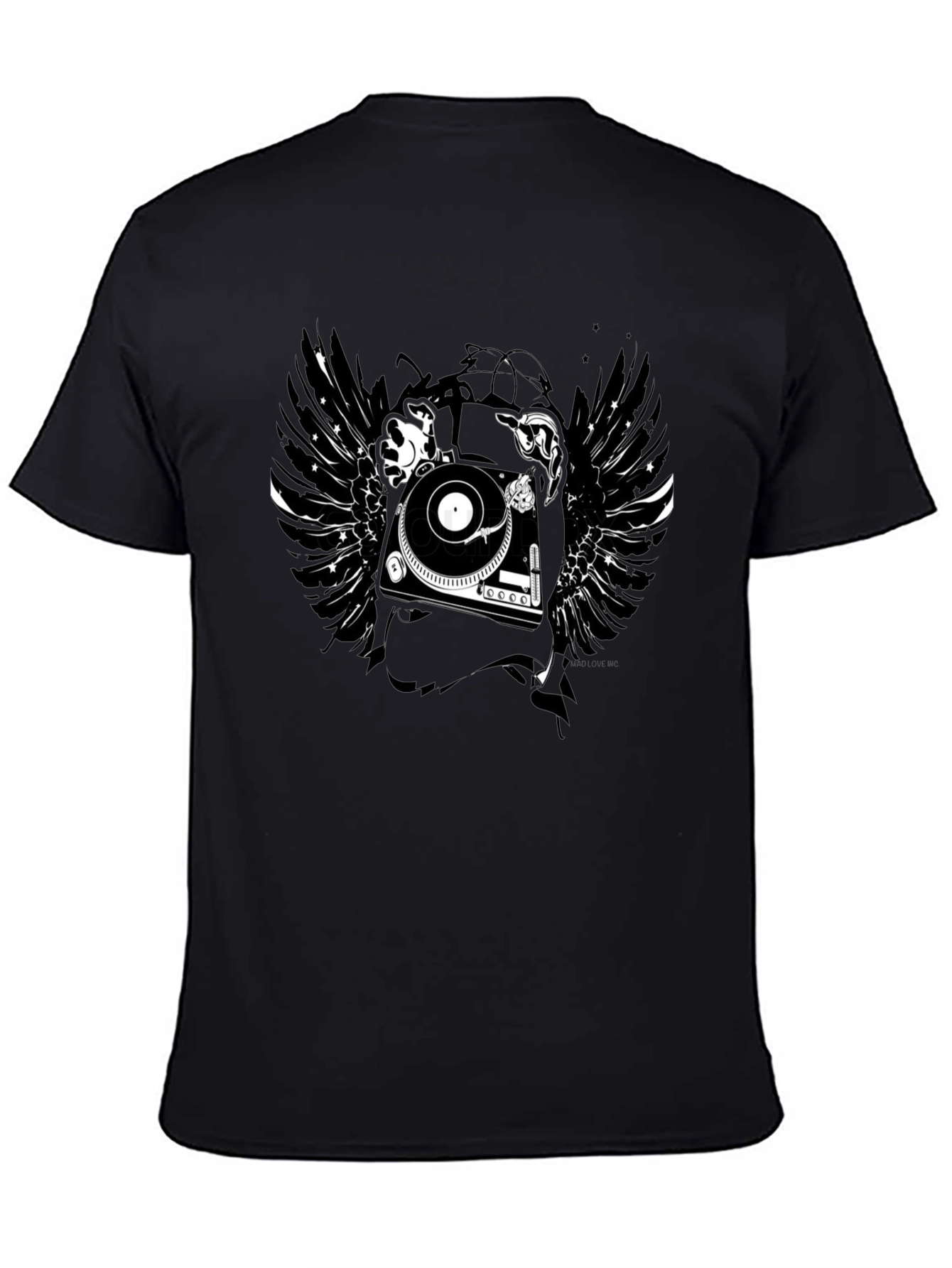 DJ Turntable Wings Black Graphic Tee