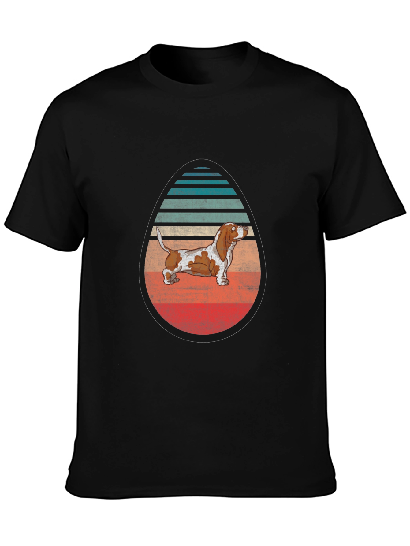 Basset Hound Egg-Shaped Retro Striped T-Shirt