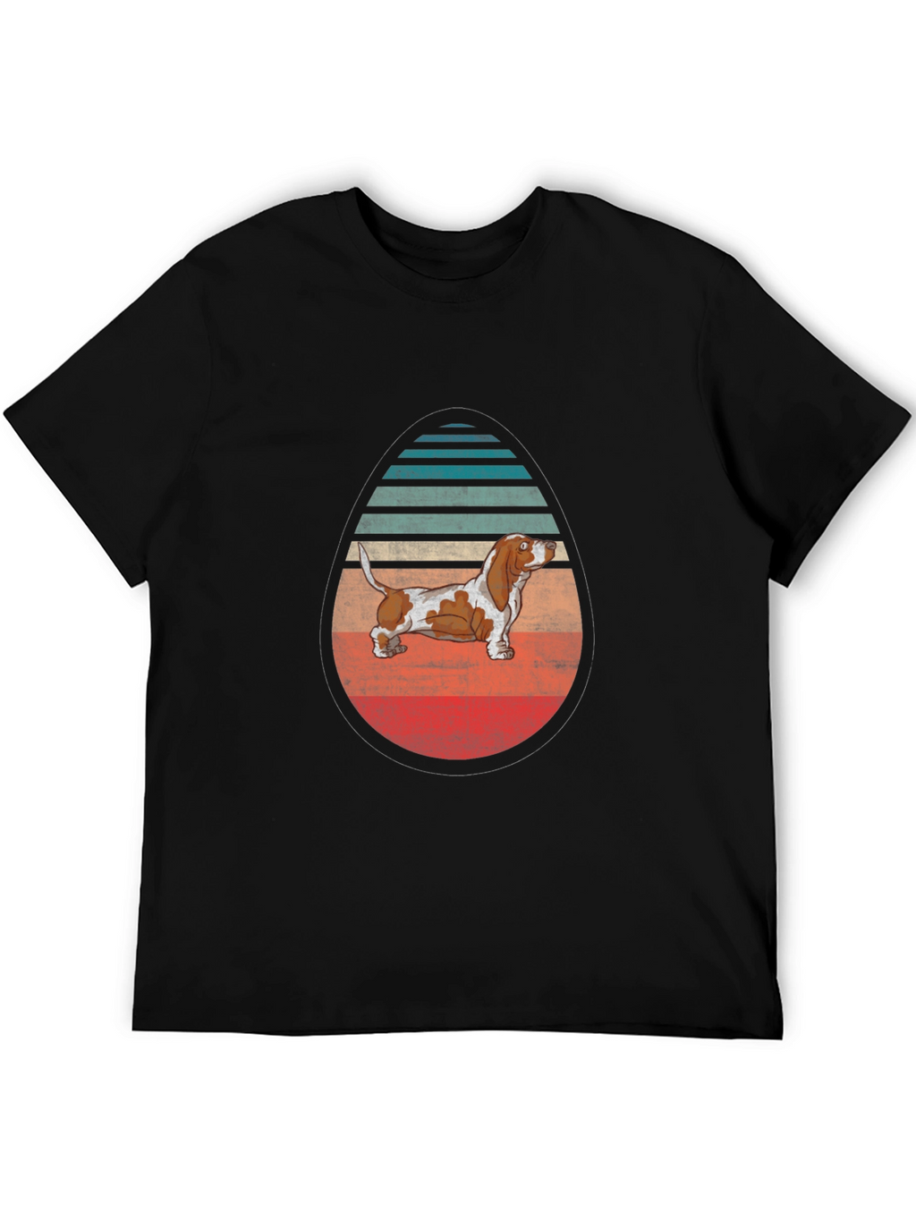 Basset Hound Egg-Shaped Retro Striped T-Shirt