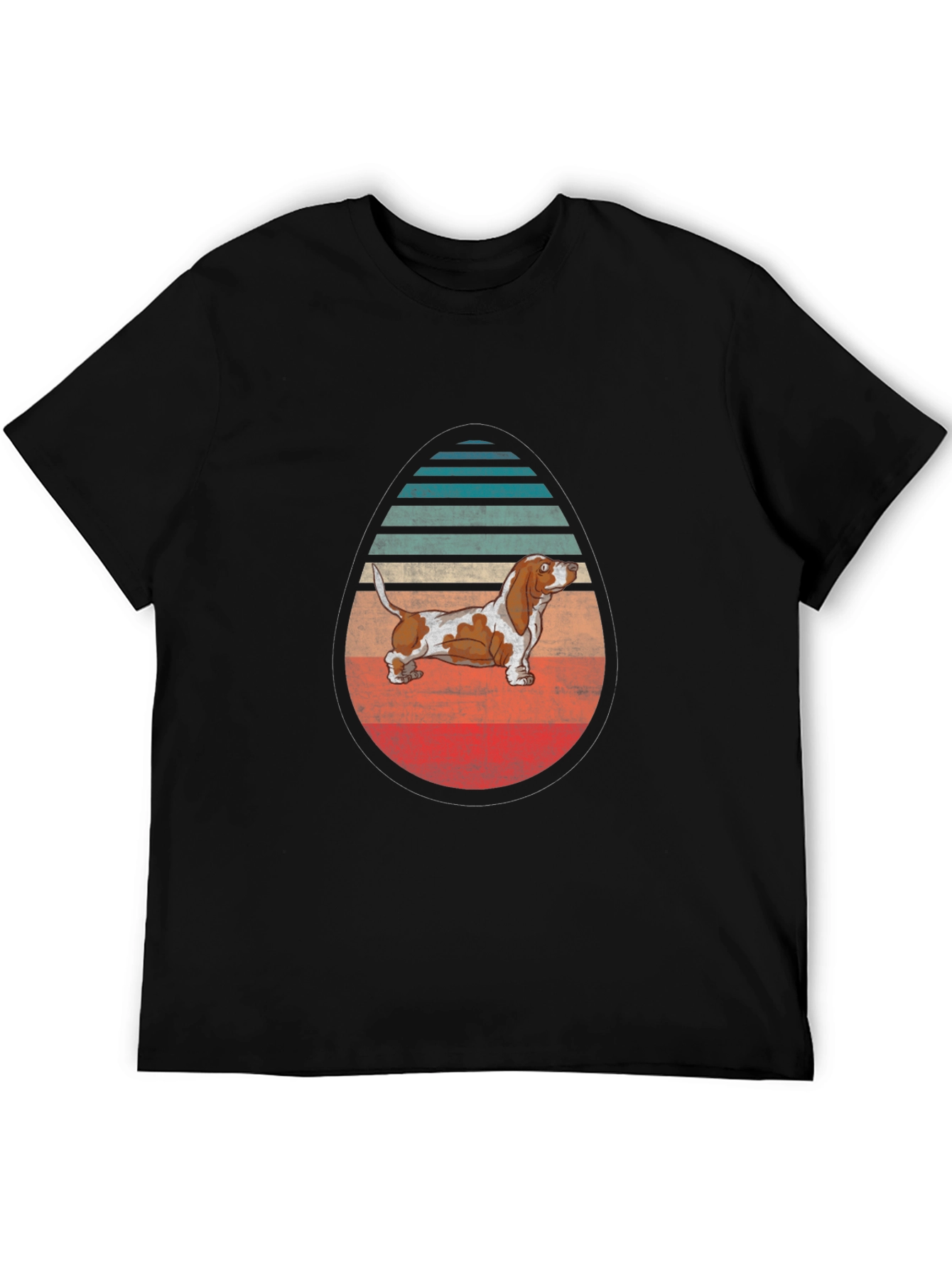 Basset Hound Egg-Shaped Retro Striped T-Shirt