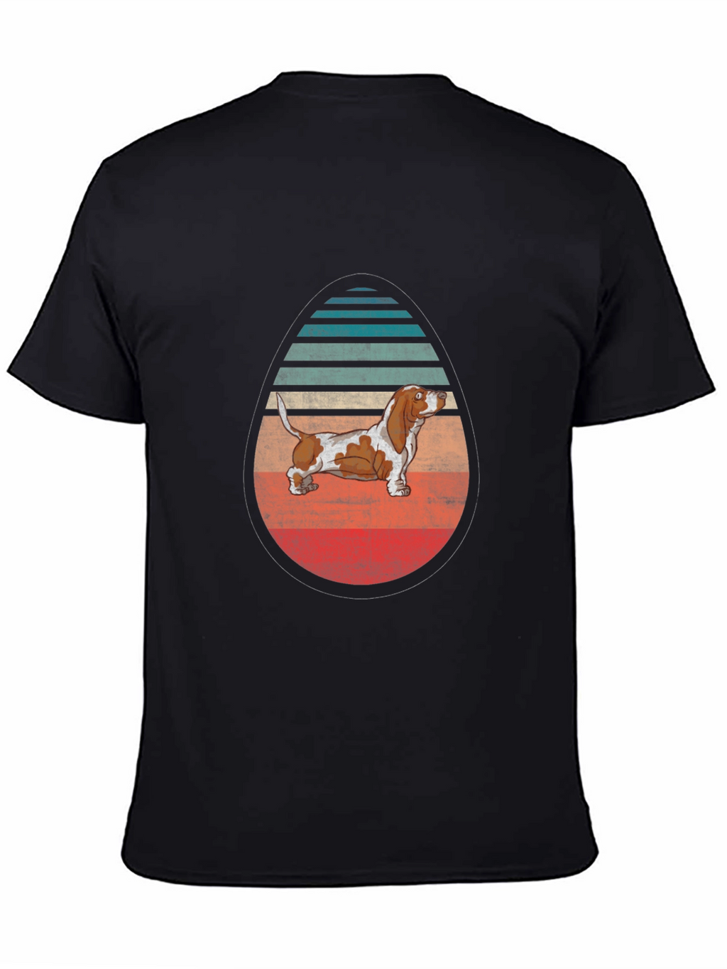 Basset Hound Egg-Shaped Retro Striped T-Shirt