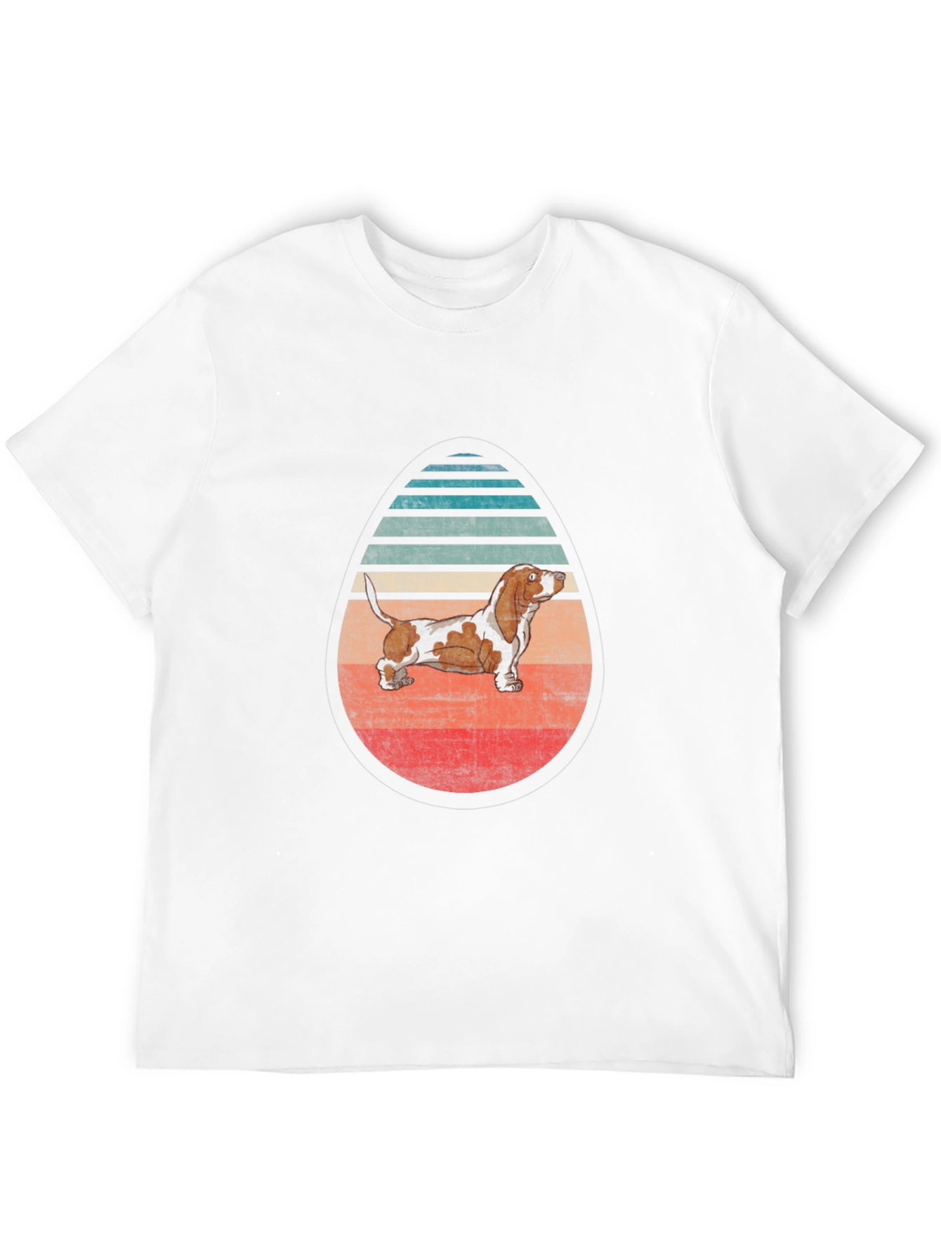 Basset Hound Egg-Shaped Retro Striped T-Shirt