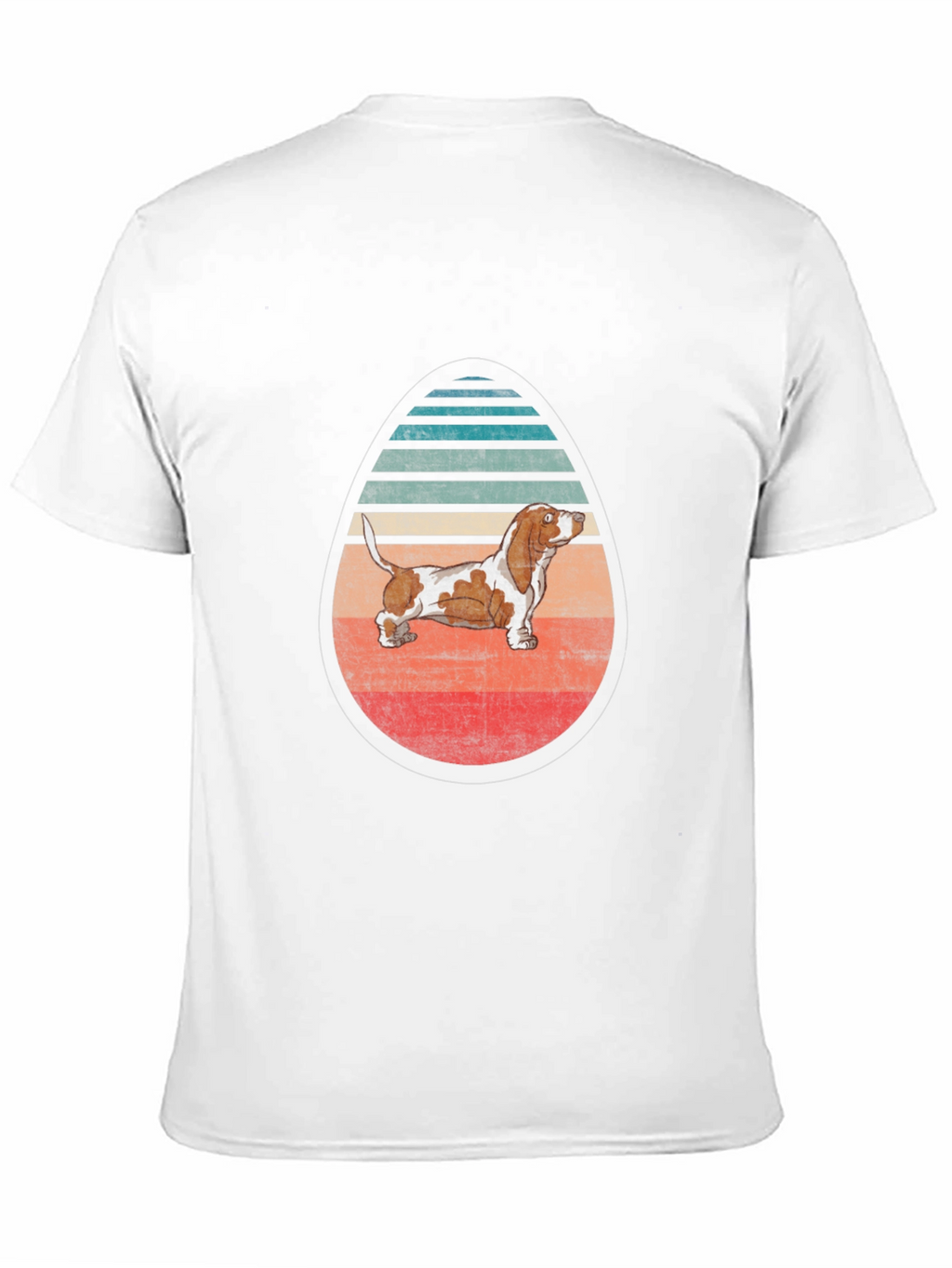 Basset Hound Egg-Shaped Retro Striped T-Shirt