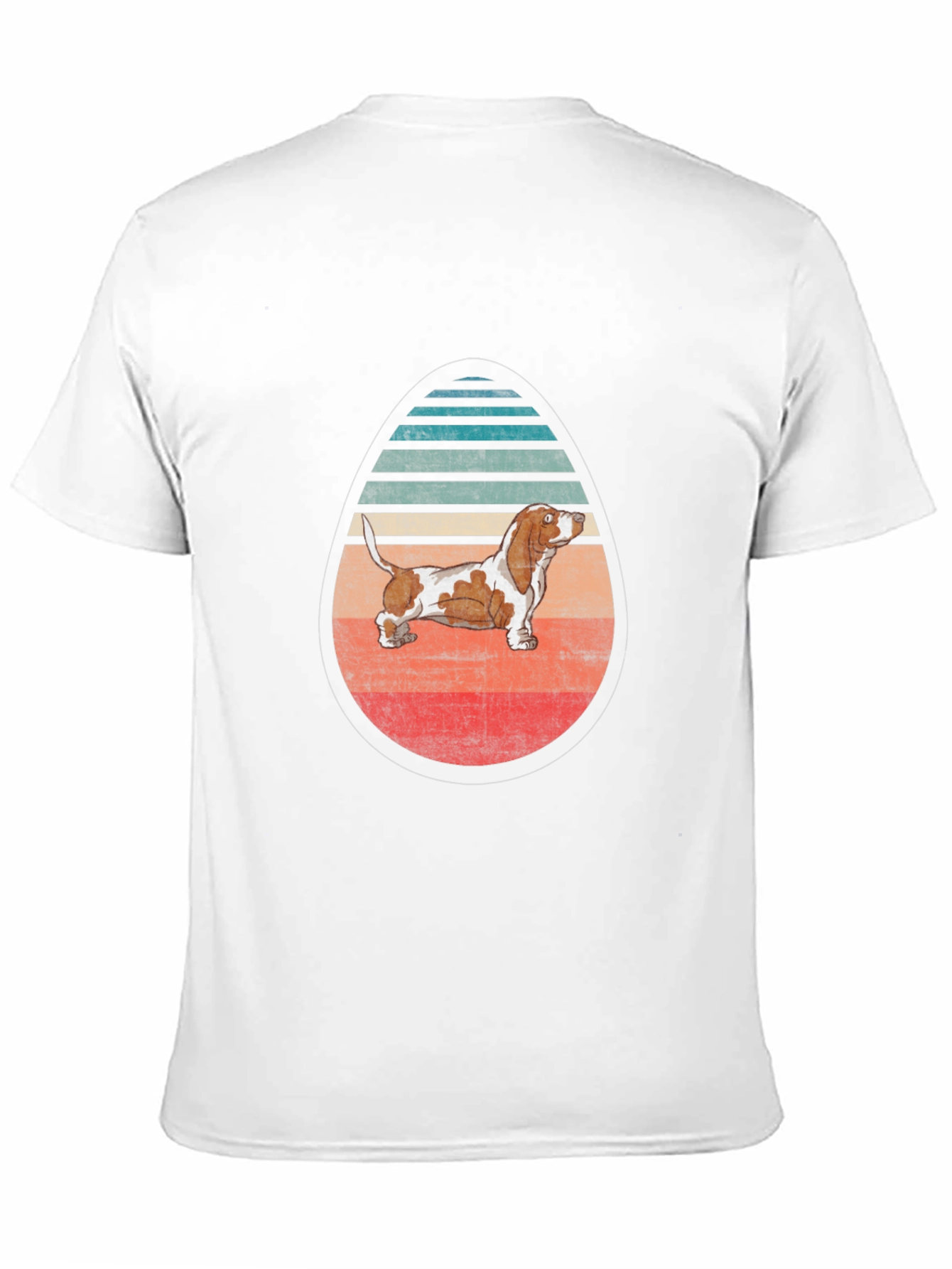 Basset Hound Egg-Shaped Retro Striped T-Shirt