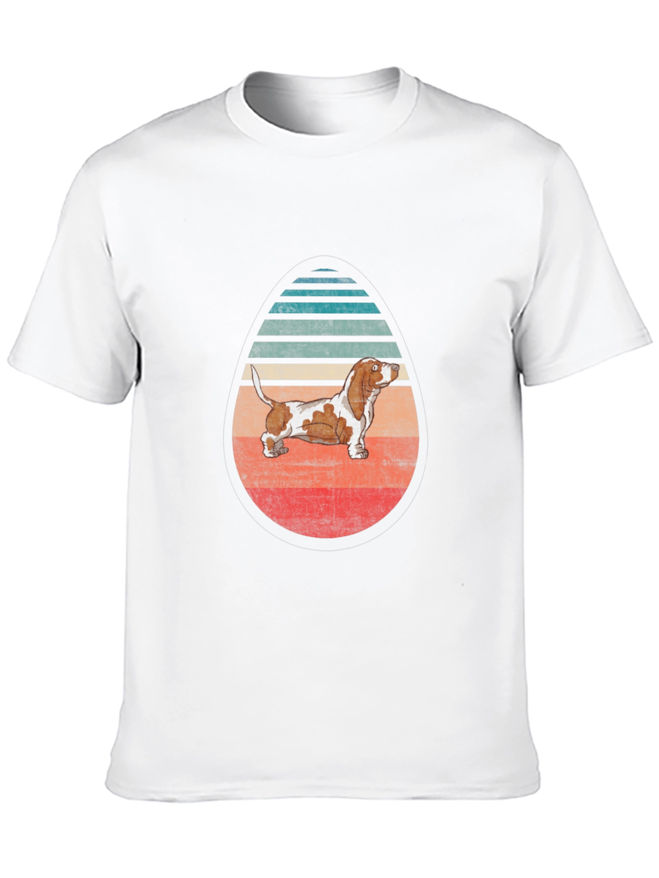 Basset Hound Egg-Shaped Retro Striped T-Shirt