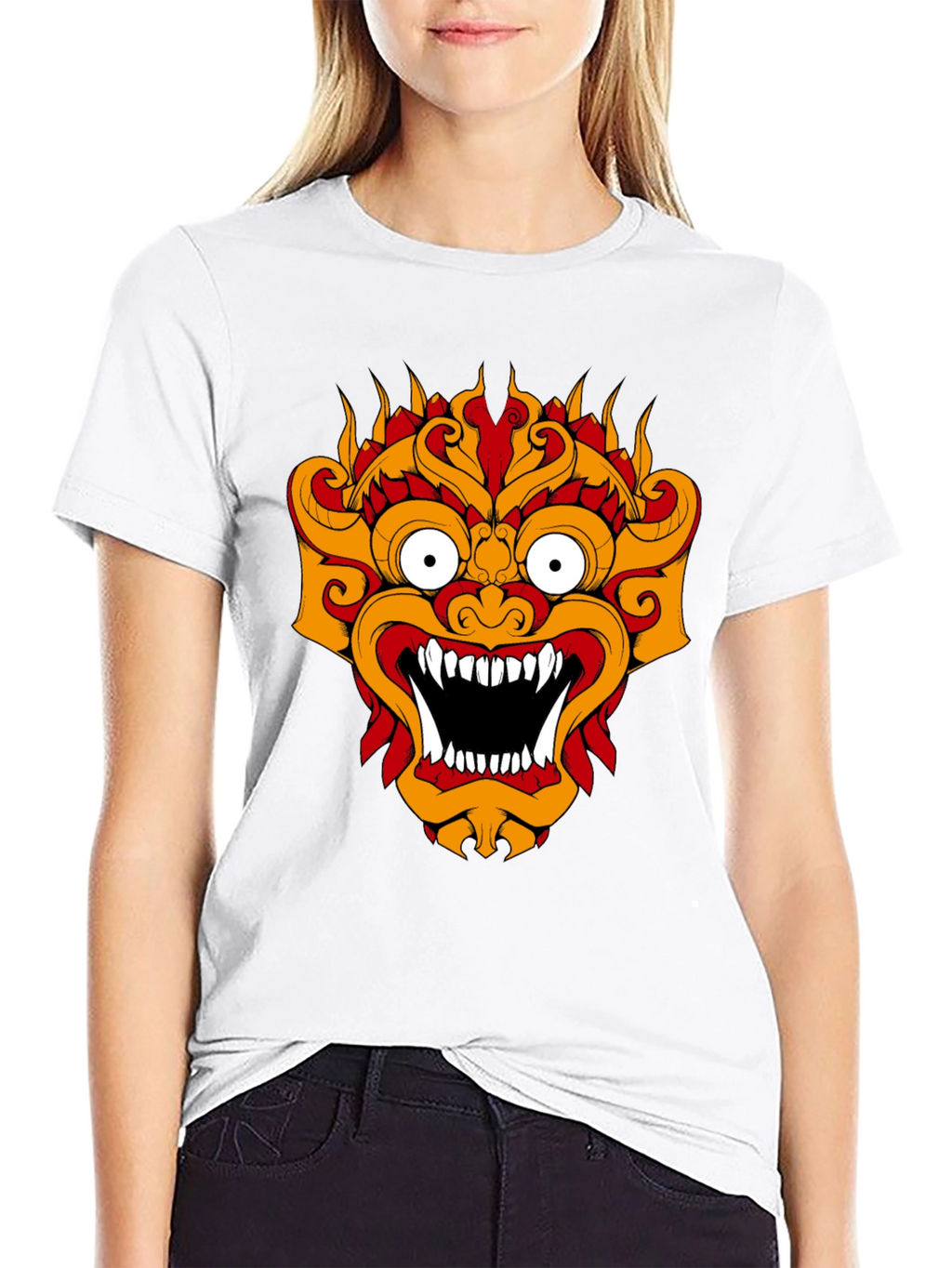 Black T-Shirt with Fiery Monster Graphic