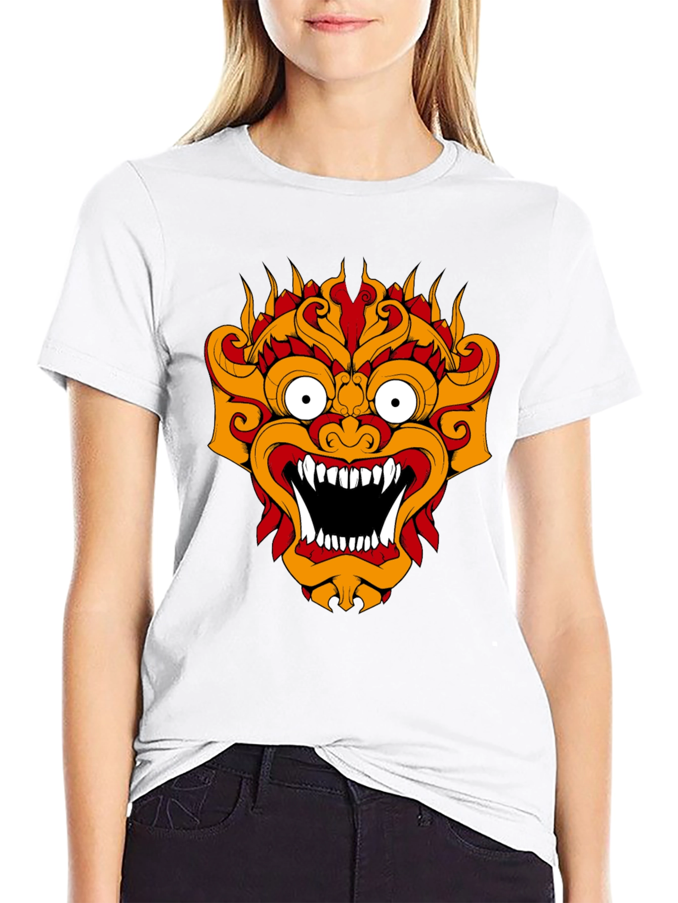 Black T-Shirt with Fiery Monster Graphic