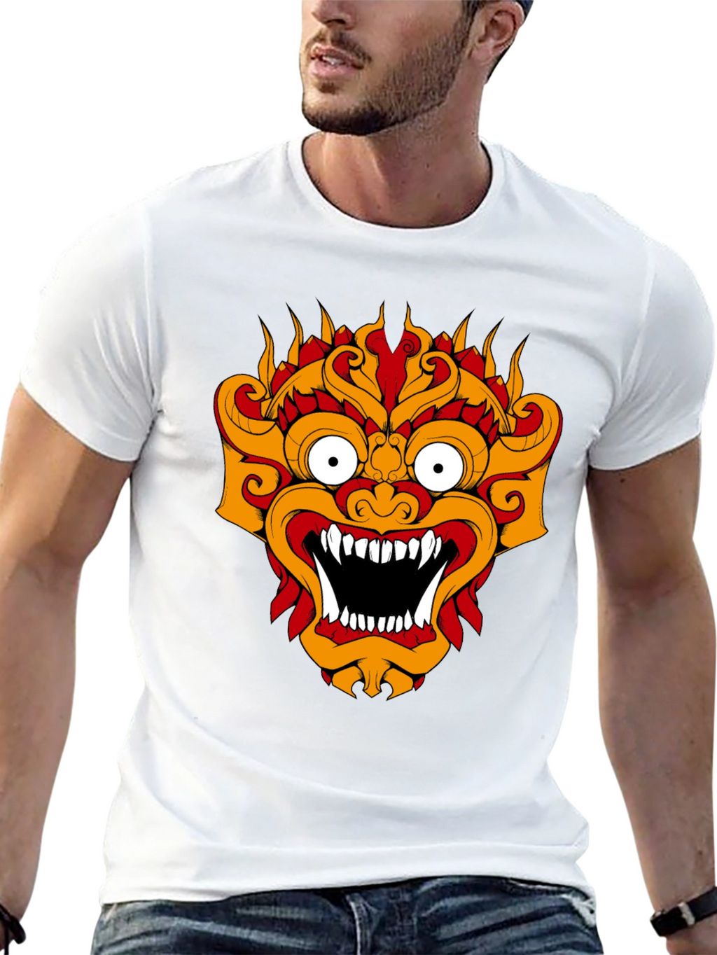 Black T-Shirt with Fiery Monster Graphic