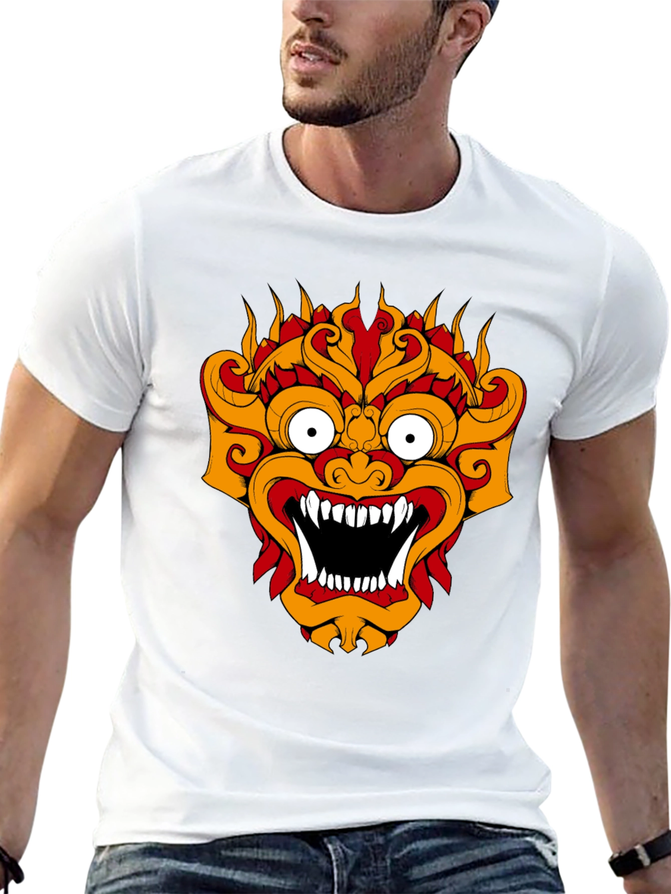 Black T-Shirt with Fiery Monster Graphic