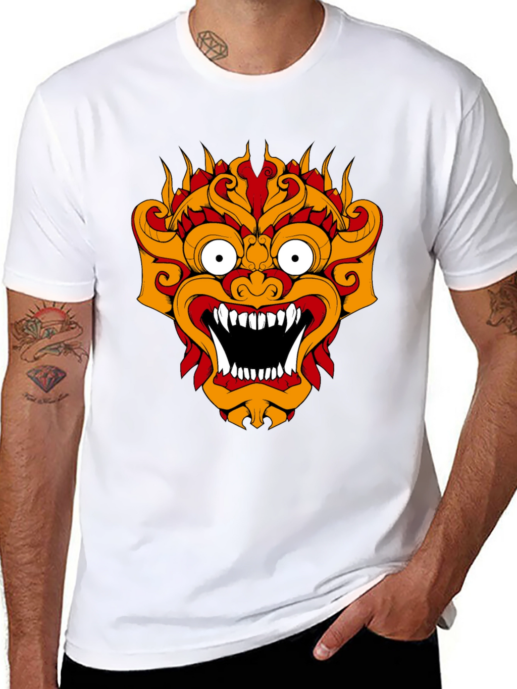Black T-Shirt with Fiery Monster Graphic
