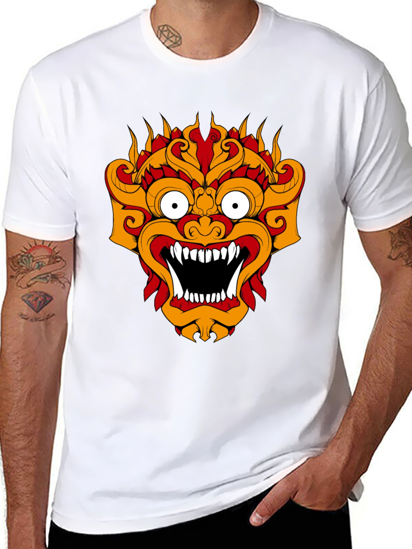 Black T-Shirt with Fiery Monster Graphic