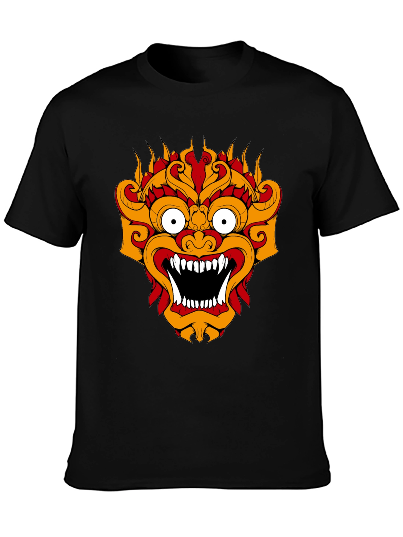 Black T-Shirt with Fiery Monster Graphic