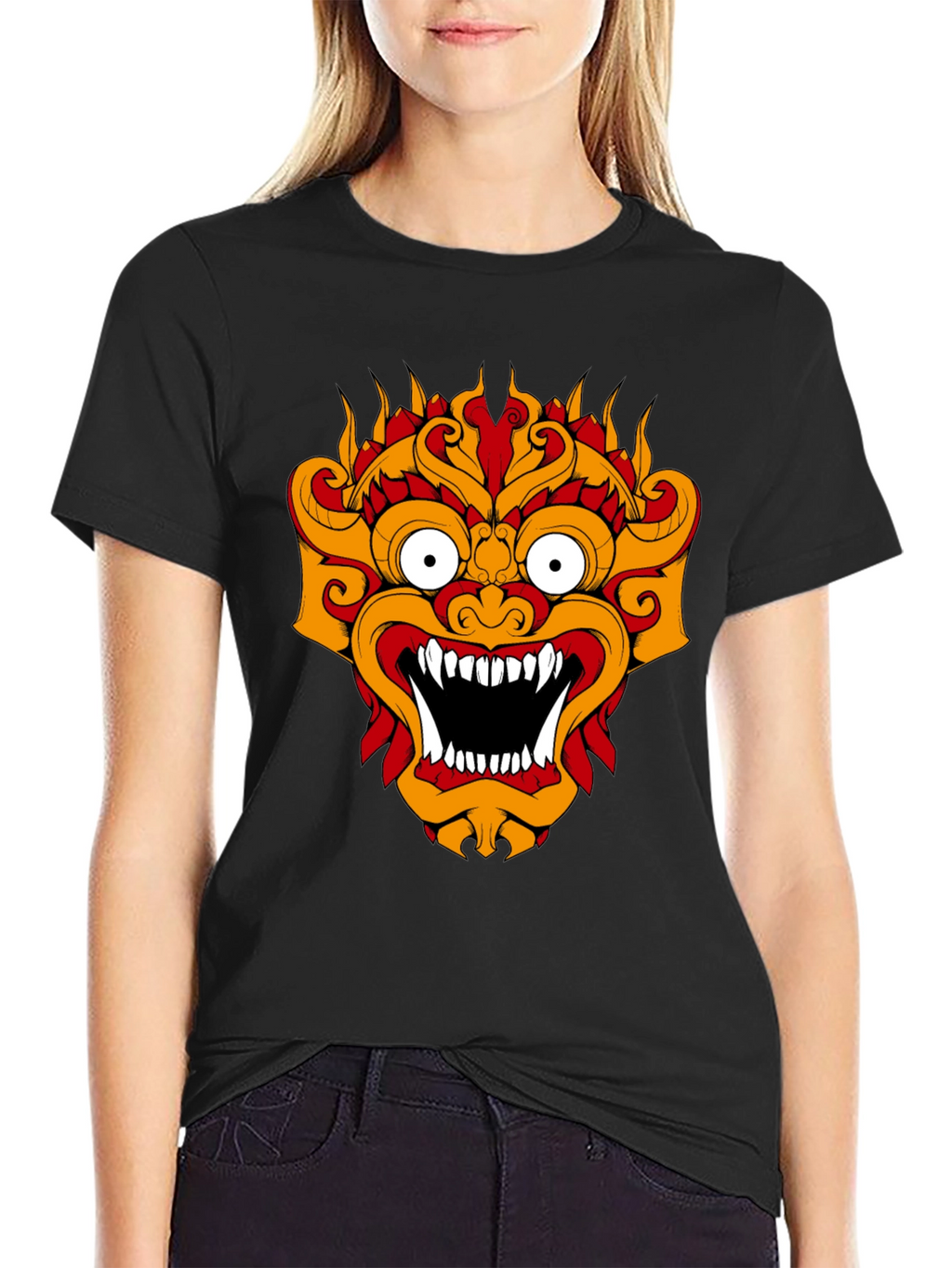 Black T-Shirt with Fiery Monster Graphic