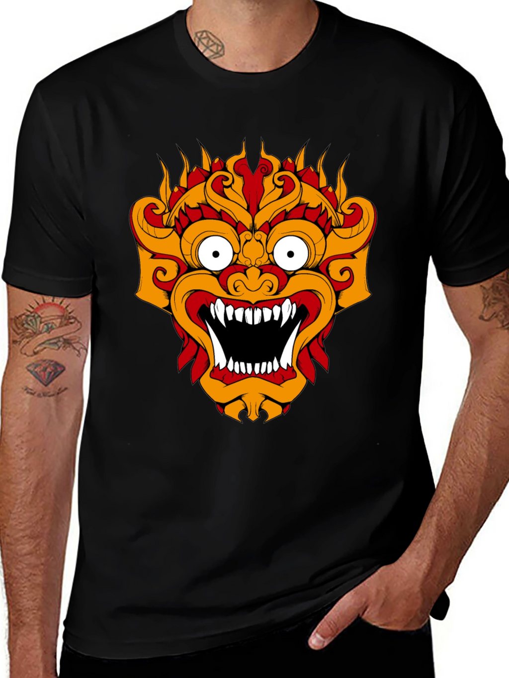 Black T-Shirt with Fiery Monster Graphic