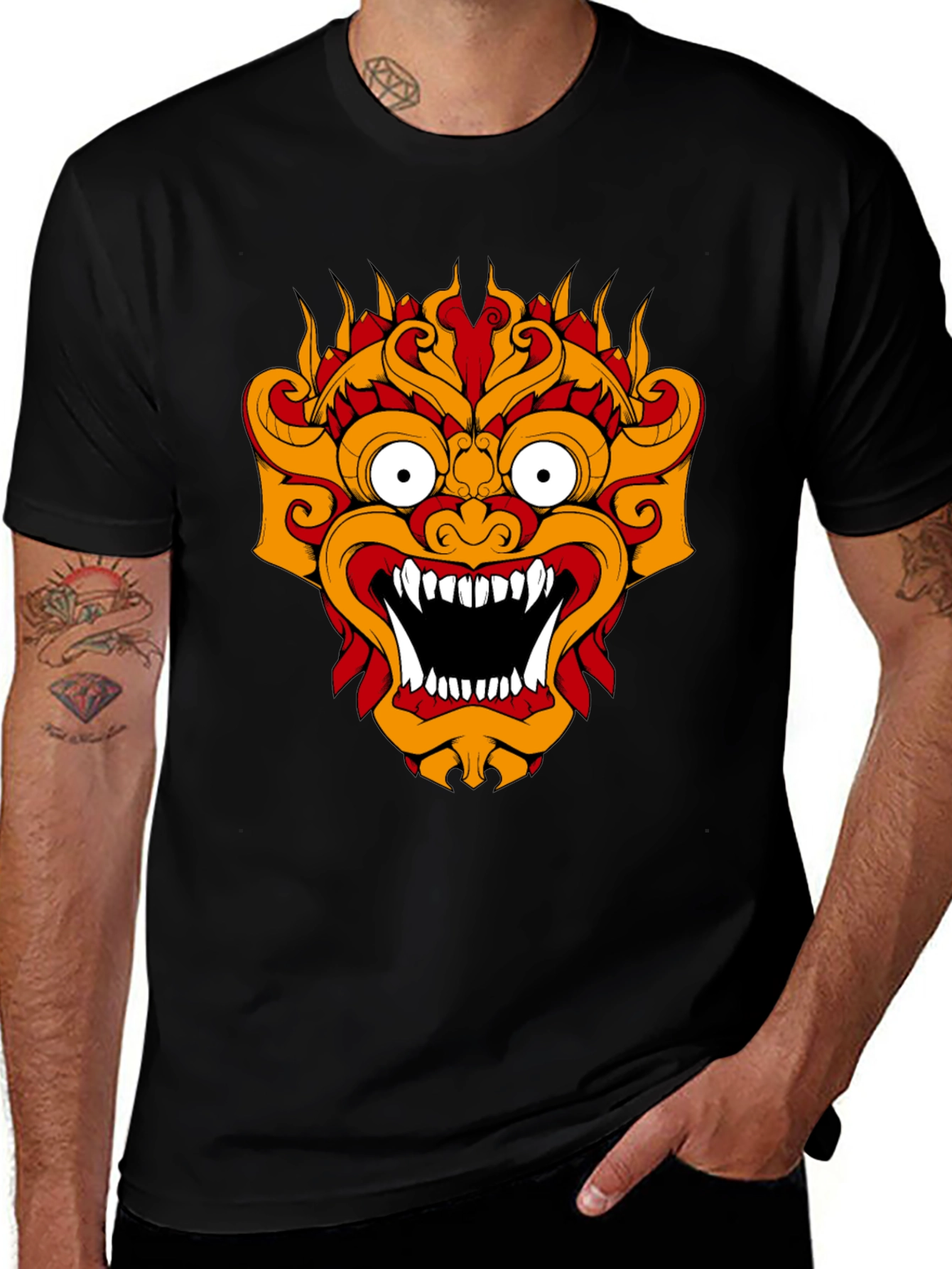 Black T-Shirt with Fiery Monster Graphic