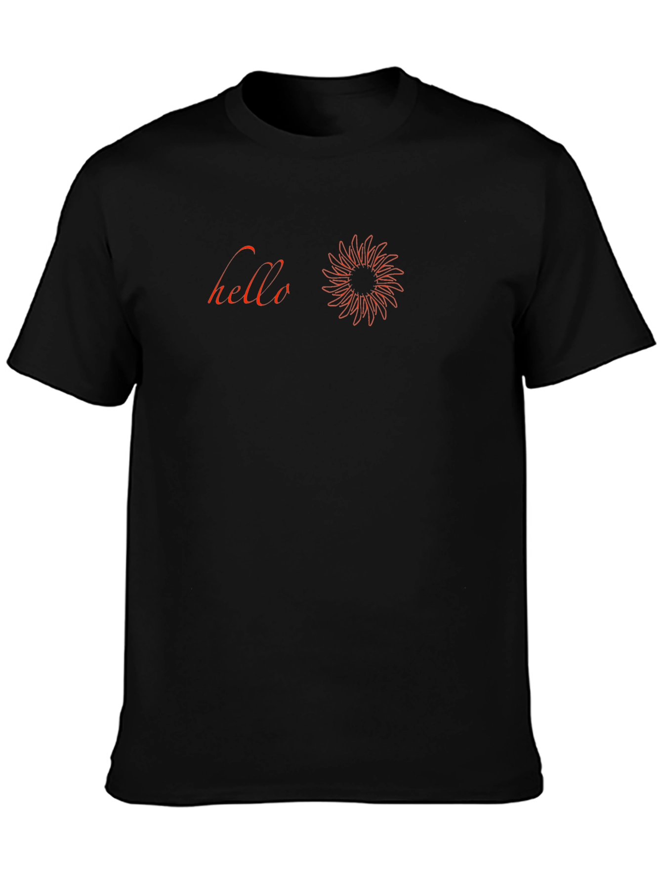 Black T-Shirt with Red Hello & Graphic Print