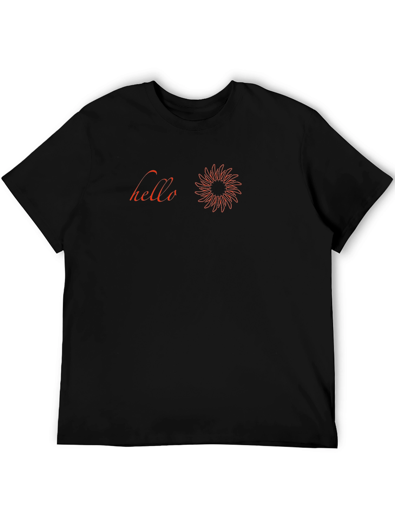Black T-Shirt with Red Hello & Graphic Print
